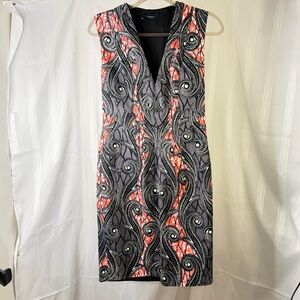Thakoon Black & Coral Patterned V-Neck Sheath Dress